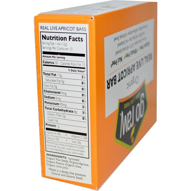 Go Raw, Органические батончики с абрикосом, 10 батончиков, 12 г каждый