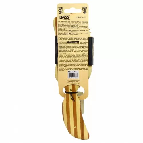 Bass Brushes, Изогнутая щетка для волос, с деревянными щетинками и полосатой бамбуковой ручкой, 1 щетка для волос