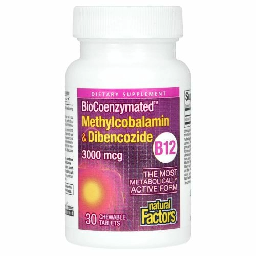 Natural Factors, BioCoenzymated, Метилкобаламин и дибенкозид, 3 000 мкг, 30 жевательных таблеток