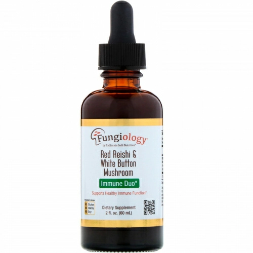 California Gold Nutrition, Fungiology Red Reishi & White Button Mushroom, Immune Duo, 2 fl oz (60 ml)