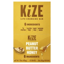 KiZE Life Changing Bar, арахисовая паста и мед, 10 батончиков, 43 г (1,5 унции) каждый