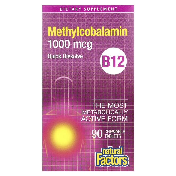 Natural Factors, B12 метилокобаламин, 1000 mcg, 90 жевательных таблеток