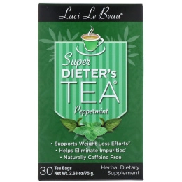 Natrol, Laci Le Beau, диетический чай Super Dieter's Tea, с перечной мятой, 30 чайных пакетиков, 75 г