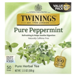 Twinings, Pure Herbal Tea, чистая перечная мята, без кофеина, 50 чайных пакетиков, 100 г (3,53 унции)