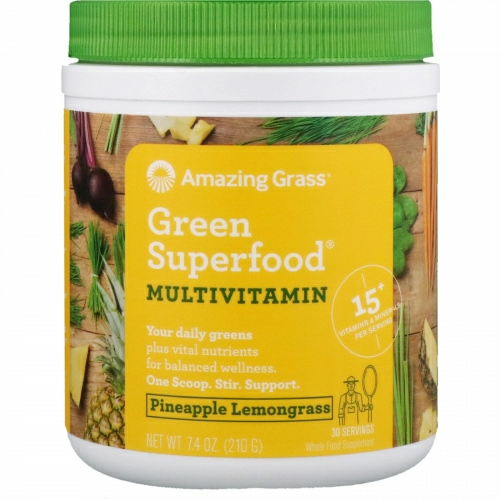 Amazing Grass, Зеленая чудо-пища, мультивитамин, ананас и померанцевая трава, 210 г
