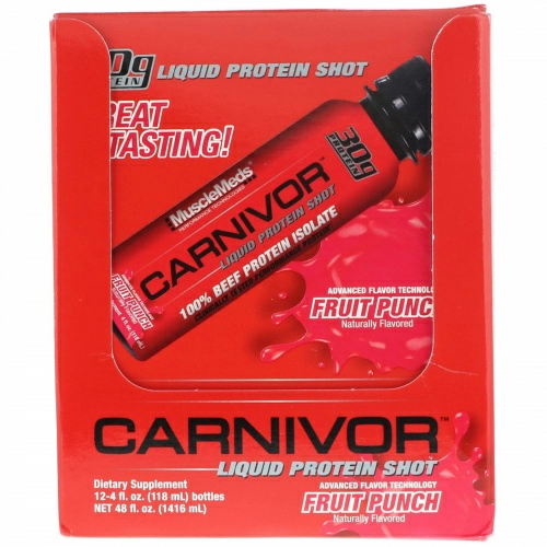 MuscleMeds, Carnivor, порция жидкого белка, фруктовый пунш, 12 в упаковке, по 4 ж. унц. (118 мл)