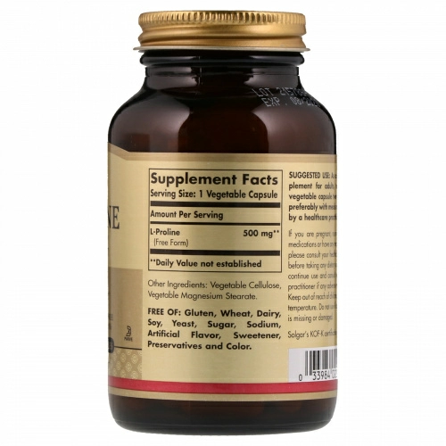 Solgar, L-Proline, 500 mg, 100 Vegetable Capsules