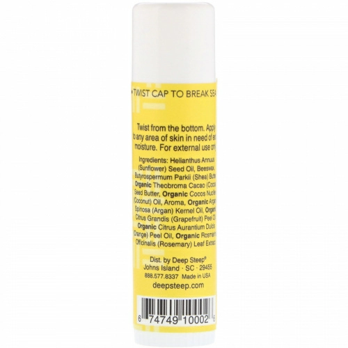 Deep Steep, Moisture Stick Body Balm, Grapefruit Bergamot, .5 oz (15 g)