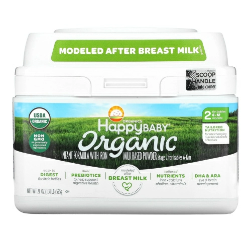 Happy Family Organics, Organics Happy Baby, формула для грудных детей, этап 2, 6-12 месяцев, 21 унция (595 г)