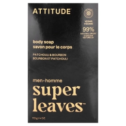 ATTITUDE, Super Leaves™, кусковое мыло для тела, для мужчин, пачули и бурбон, 113 г (4 унции)