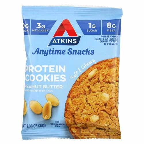Atkins, Snack, протеиновое печенье, арахисовая паста, 4 печенья, 39 г (1,38 унции)