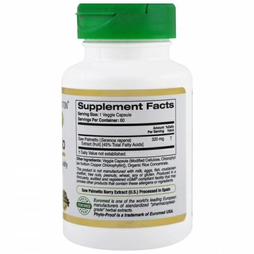 California Gold Nutrition, Пальма Сереноа XT, EuroHerbs 320 mg, VC EM, 60 карат