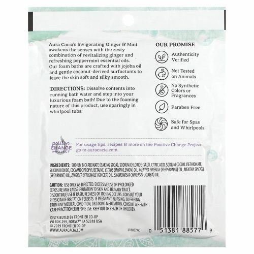 Aura Cacia, Ароматерапическая пена для ванны, бодрящий имбирь и мята 2.5 унции (70.9 г)