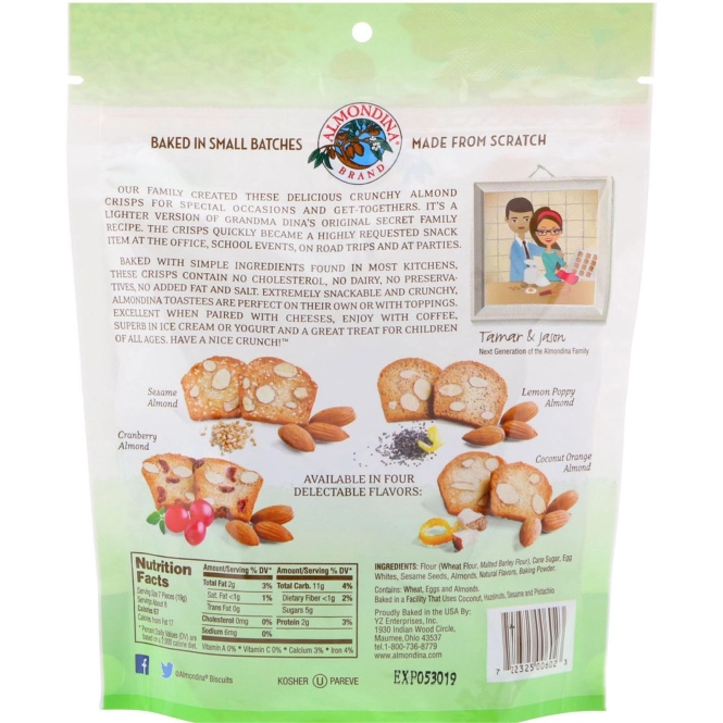 Almondina, Toastees, Sesame Almond, 5.25 oz