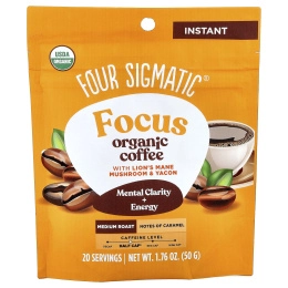 Four Sigmatic, Focus, органический растворимый кофе с грибом ежовиком гребенчатым и яконом, средняя обжарка, 50 г (1,76 унции)