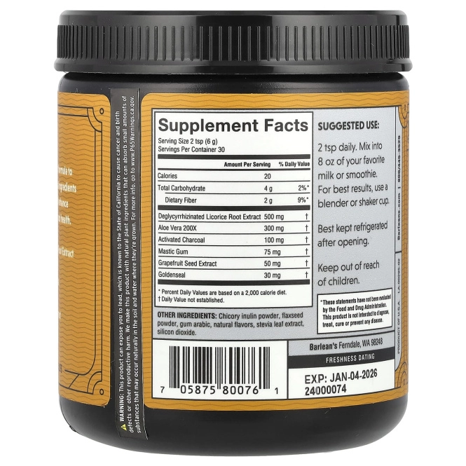 Barlean's, Восстановление желудка, ванильный чай, 180 г (6,35 унций)