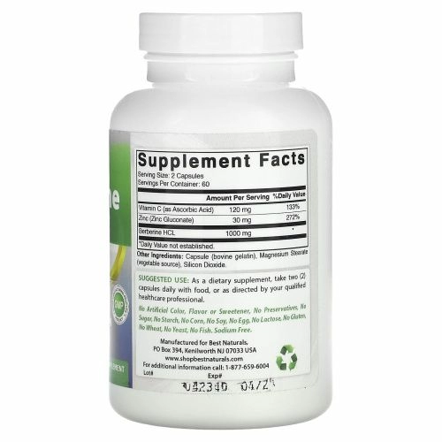 Best Naturals, берберин плюс, 1000 мг, 120 капсул (500 мг в 1 капсуле)