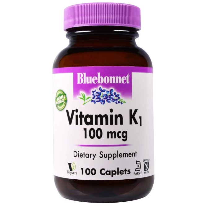 Bluebonnet Nutrition, Витамин K1, 100 мкг, 100 капсулообразных таблеток