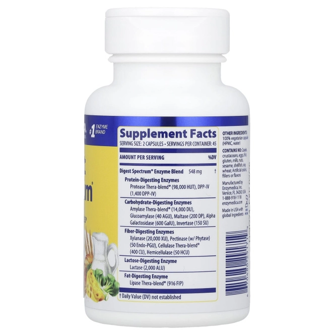 Enzymedica, ферменты для пищеварения, полный спектр, 90 капсул