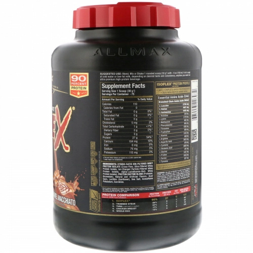 ALLMAX Nutrition, Isoflex, 100% ультра-чистый изолят сывороточного белка (технология ионной фильтрации WPI), карамель-маккиато, 5 ф. (2,27 кг)