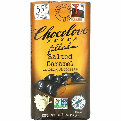 Chocolove, Соленая карамель в черном шоколаде, 3,2 унции (90 г)