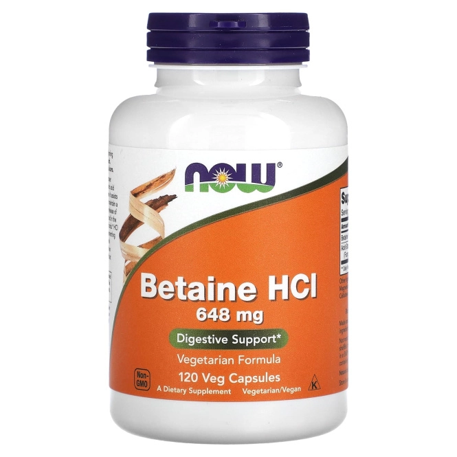 NOW Betaine HCL 648 mg, 120 вегетарианских капсул