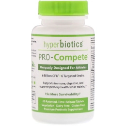 Hyperbiotics, PRO-Compete, Uniquely Designed for Athletes, 6 Billion CFU, 60 Time-Release Tablets