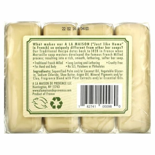A La Maison de Provence, Мыло для рук и тела, с ароматом розмарина и мяты, 4 куска, 3.5 унций (100 г) каждый
