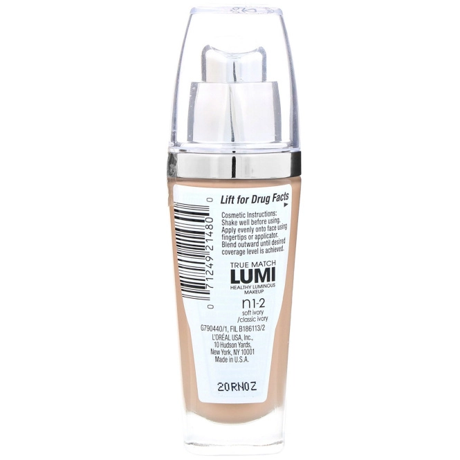 L'Oreal, Тональная основа True Match Lumi Healthy Luminous Makeup, SPF 20, оттенок SN1-2 мягкая/классическая слоновая кость, 30 мл