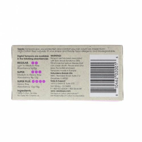 Veeda, 100% Natural Cotton Tampon, Super, 16 Tampons