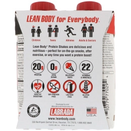 Labrada Nutrition, Lean Body, готовый к употреблению протеиновый коктейль, шоколадный вкус, 4 коктейля, 8,45 ж. унц. (250 мл) каждый