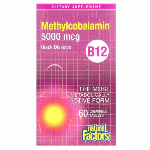 Natural Factors, B12, метилкобаламин, 5000 мкг, 60 жевательных таблеток