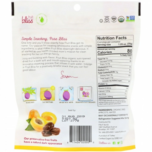 Fruit Bliss, Organic, Dried & Pitted Apricots, 5 oz (142 g)