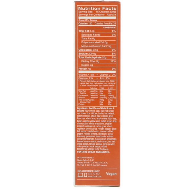 Kashi, Крекеры, жареные на огне овощи, 255 г