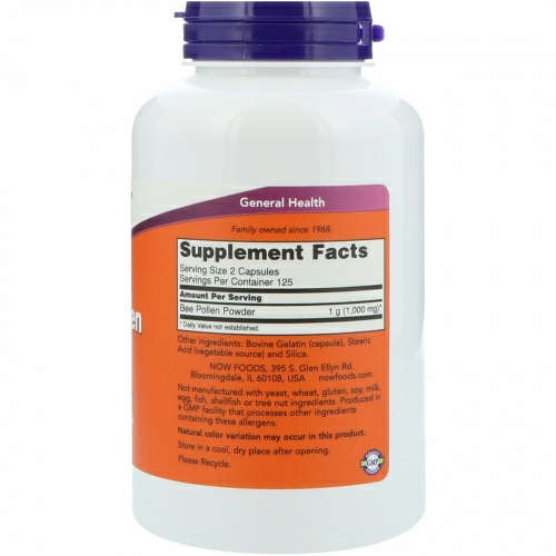 Now Foods, Капсулы с пчелиной пыльцой, 500 мг, 250 капсул