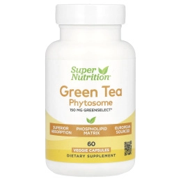 Super Nutrition, Green Tea Phytosome, фитосомы зеленого чая, 150 мг, 60 растительных капсул