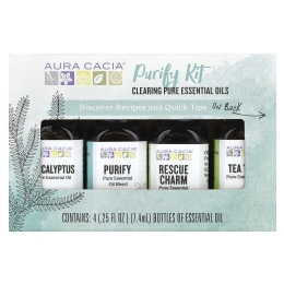 Aura Cacia, Purify Kit, очищающие чистые эфирные масла, 4 флакона по 7,4 мл (0,25 жидк. унц.)