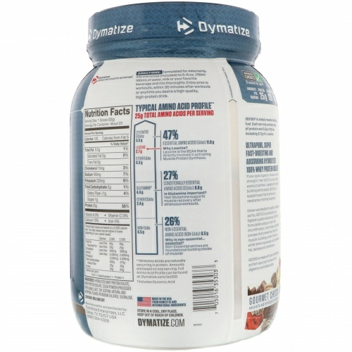 Dymatize Nutrition, ISO 100 гидролизованный 100%-ный изолят сывороточного белка, вкус элитного шоколада, 725 г (25.6 oz)