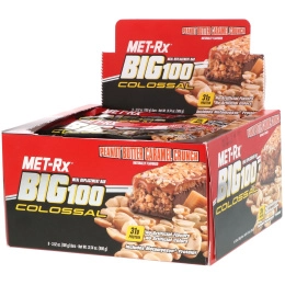 MET-Rx, Big 100, Батончик Вместо Еды,  Хрустящая Карамель с Арахисовым Маслом, 9 батончиков, по 3,52 унции (100 г) каждый