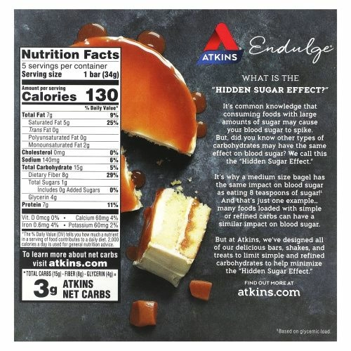 Atkins, Батончик Endulge Dulce De Leche Торт Десерт 5 батончиков