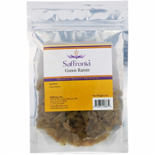 Saffronia Inc, Зеленый изюм, 6 унций