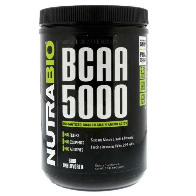NutraBio Labs, BCAA 5000, Необработанный продукт без вкусовых добавок, 0,9 фунта (400 г)