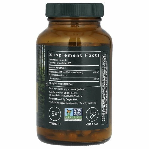Gaia Herbs, Гриб львиная грива, 120 веганских капсул