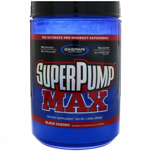 Gaspari Nutrition, "СуперНакачка макс", превосходный предтренировочный комплекс со вкусом черной вишни, 1,41 фунта (640 г)