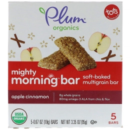 Plum Organics, Батончик Mighty Morning, Tots, Яблоко и корица, 5 баточников, 0,67 унц.(19 г) каждый