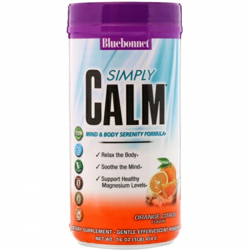 Bluebonnet Nutrition, Сухая смесь Simply Calm, Вкус апельсина и лимона, 16 уц. (454 г)