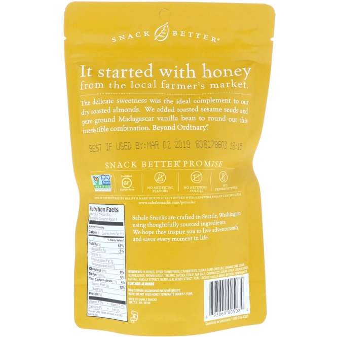Sahale Snacks, Глазированная смесь, миндаль в меде, 113 г (4 унции)
