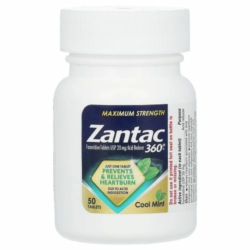 Zantac, 360°, максимальная сила действия, холодящая мята, 50 таблеток