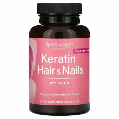 Reserveage Beauty, Кератин для волос и ногтей с биотином, 60 капсул