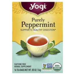Yogi Tea, Purely Peppermint, без кофеина, 16 чайных пакетиков, 24 г (0,85 унции)